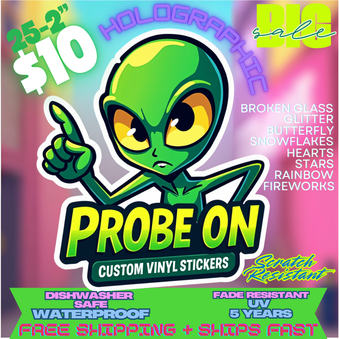Mix or Match- Custom Holographic Vinyl Stickers - Waterproof, UV/Scratch Resistant - Bulk o